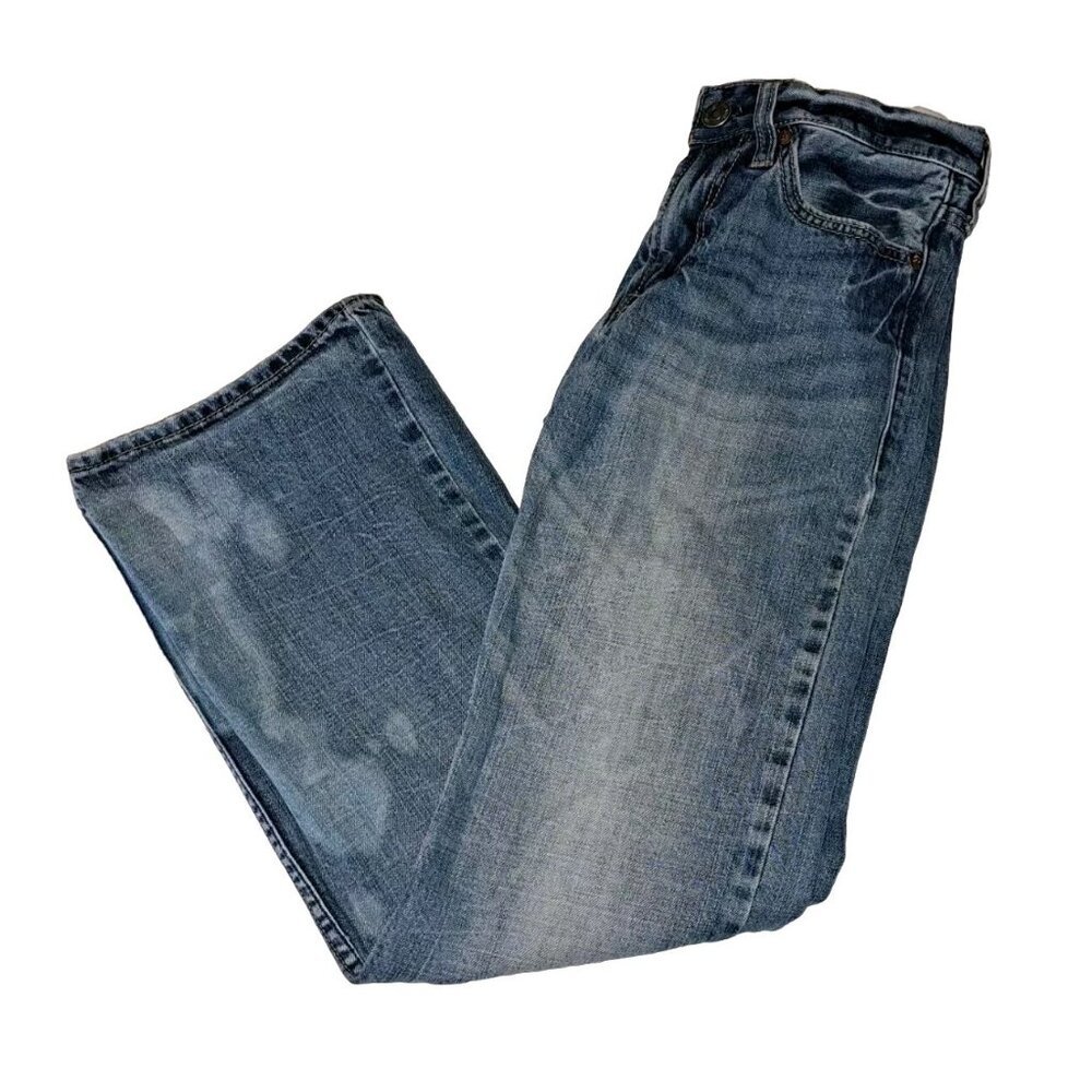 American Eagle Mens Blue Low Rise Boot Jeans 28x30 Custom Bleached